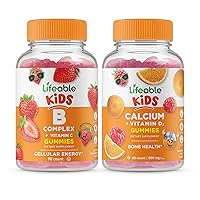 Lifeable B Complex Kids + Calcium with Vitamin D Kids, Gummies Bundle - Great Tasting, Vitamin Supplement, Gluten Free, GMO Free, Chewable Gummy
