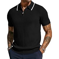 PJ PAUL JONES Men's Quarter Zip Polo Shirts Contrast Collar Knit Polo Shirt Short Sleeve Polos