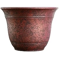 The HC Companies 16 Inch Sierra Round Self Watering Planter - Weather Resistant Plastic Resin Flower Garden Plant Pot Container, Rustic Redstone