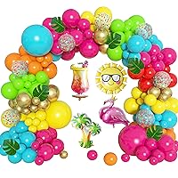 168Pcs Tropical Balloons Garland Arch Kit, Hawaiian Luau Tropical Aloha Flamingo Summer Pool Beach Party Decorations Hot Pink Green Blue Balloons Palm Leaves for Baby Shower Wedding Birthday Supplies