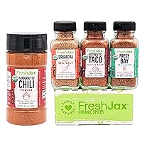 FreshJax Seafood Seasoning Gift Set and Handcrafted Spicy Chili Powder Bundle | 3 Sampler size and 1 Large Bottle | Non GMO, Gluten Free, Keto, Paleo, No Preservative