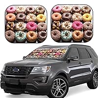 2 Piece Windshield Sun Shade Foldable Car Front Window Sunshades Portable Different Flavors of Doughnuts Print Sun Visor Mat Keep Your Vehicle Cool for Most Sedans SUV Truck Medium