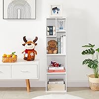 4-Tier Bookcase, Modern Storage Cabinet with Height Difference Shelves for Standard Textbooks, 5 Cubes, Vertical or Horizontal, Easy Assembly, Pearl White