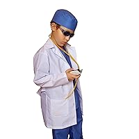 Real Children Doctor Dentist MD Surgeon 7 Item Coat Shirt Pants hat Stethoscope Scrubs Great Gift Baby Children Teen Adults (XXL (fits 10-12 yrs)) Blue