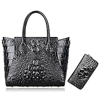 PIJUSHI Embossed Crocodile Handbags for Ladies Designer Purses Top Handle Shoulder Bag Bundle with Wristlet Wallet For Women Crocodile Leather Wallet Ladies Clutch Purses