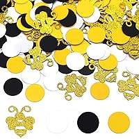 360Pcs Bee Glitter Confetti Yellow White Black Round Tissue Paper Table Confetti Dots for Baby Shower, Graduation, Wedding, Party, Birthday, Balloon Decorations