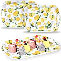 gisgfim 3Pcs Lemon Serving Trays with Handles 14 x 10 Inch Large Melamine Tray Rectangular Summer Serving Platter Yellow Tray Melamine Dishes for Serving Food Outdoor Dinner Dessert Plates Party Set