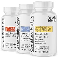 Whole Body Cleanse Detox Complete Matrix Pills | CandEase and Gut Cleanser and Water Away Bundle | Digestive System Cleansing Supplement Body Alkalize & Flush Out Excess Water to Help Detoxify