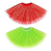 Simplicity Red Sequin and Fluorescent Green Women's Classic Elastic 3 Layered Tulle Tutu Skirt