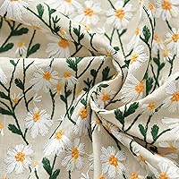 CraftDesignL Linen Daisy Embroiderd Cotton Fabric,Floral Embroidered Fabric,Daisy Fabric,Embroidered Fabric,Dress Fabric,Designer Fabric,Fabric by Yard (Beige)