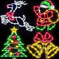 Christmas Window Silhouette Lights Decorations - 16in Pack of 4 Sign Lighted Colour Santa Reindeer Christmas Tree Bell for Holiday Indoor Wall Door Glass Decor
