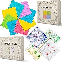 Sensory Mats & Tiles Bundle - Texture Puzzle & Liquid Gel Squares for Autistic Children Room Floor - Must Haves Classroom Autism Items Equipment for Kids Toddlers - Tactile Lava Stepping Pads Bedroom