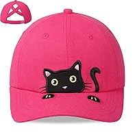 Kids Girls Cute Cat Embroidered Baseball Cap Toddler Adjustable Distressed Washed Ponytail Hat for Cat Lover Gifts
