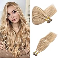 Rich Choices I Tip Remy Human Hair Extensions 18 Inches 100 Strands/Pack Pre Bonded Keratin Stick In Hair Extensions #12P613 Golden Brown Bleach Blonde Cold Fusion Hair Piece For Women 50g