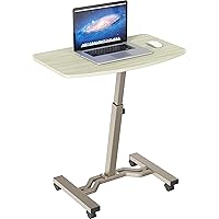 SHW Height Adjustable Mobile Laptop Stand Desk Rolling Cart, Height Adjustable from 28'' to 33'', Maple