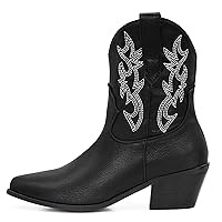 MUCCCUTE Cowboy Boots for Women Cowgirl Boots Wide Calf Pointed Toe Embroidered Fashion Retro Western Chunky Knee High Boot Pull On