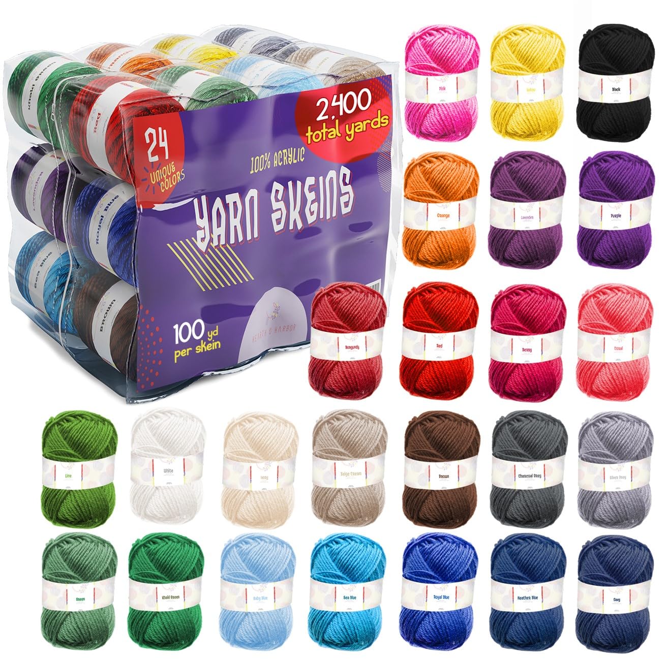 Acrylic Yarn Skeins 12 x 50g - 1200 Yards - Yarn for Crocheting - Soft Crochet Yarn for Knitting and Crafts - Multicolored Crochet Craft Yarn for Adults and Kids - 12 Pack