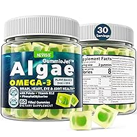 Sugar Free Algae Omega 3 Gummies 1000mg - Fish Oil Alternative, 460mg DHA & 230mg EPA from Vegan Algal Oil Plus Vitamin B12, Folate Supports Brain Development, Strong Bones & Joints and Eye Health