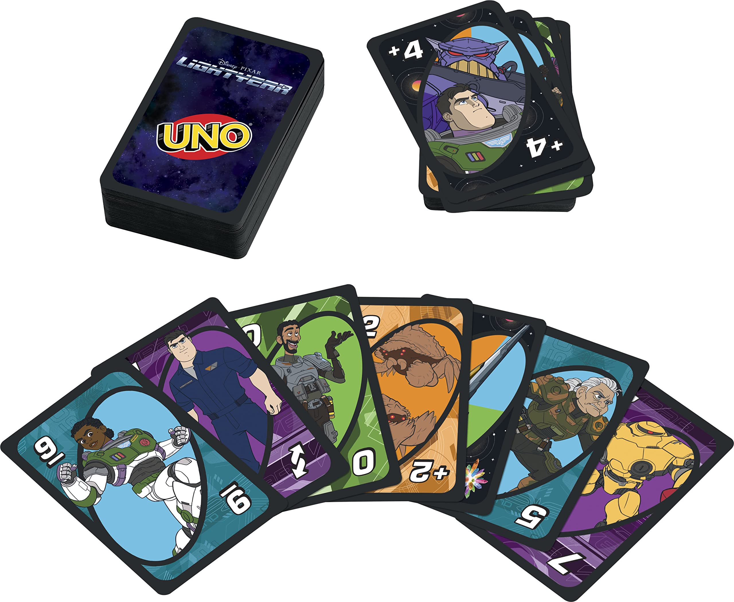 Mattel Games UNO Disney and Pixar Lightyear Card Game, Travel Game with Movie-Themed Deck in Collectible Tin for 2-10 Players