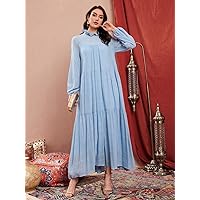 Necklaces for Women Lantern Sleeve Smock Dress (Color : Baby Blue, Size : M)