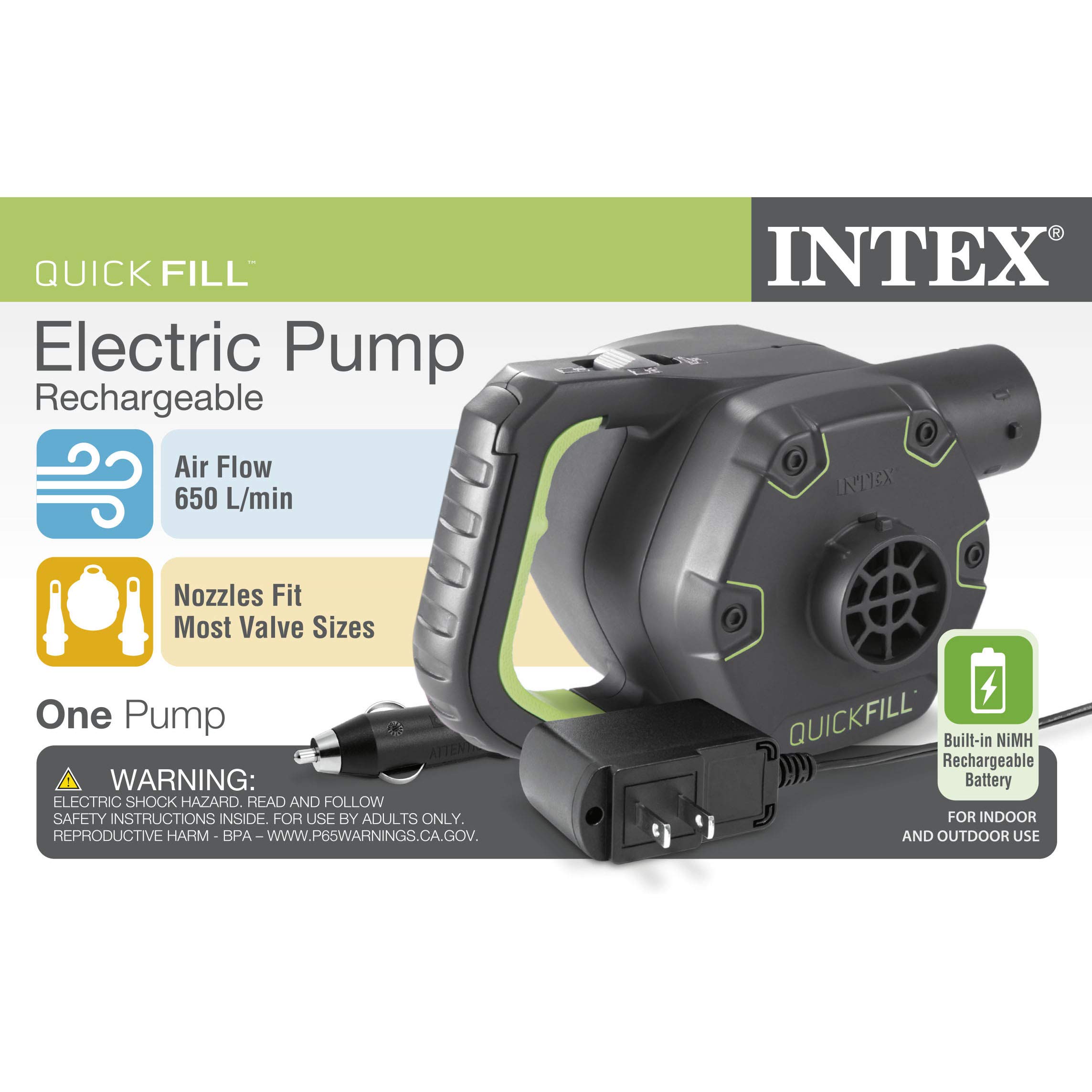 Intex Quick-Fill Rechargeable Air Pump, 110-120V, Max. Air Flow 650 L/min