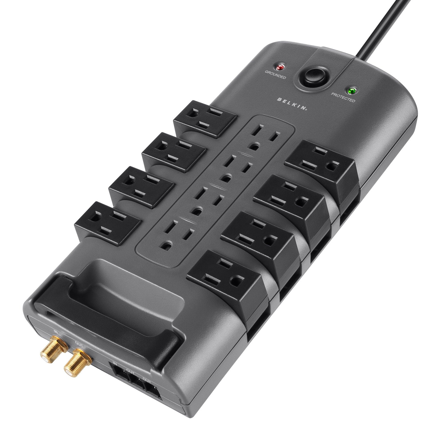 Belkin Surge Protector Power Strip w/ 8 Rotating & 4 Standard Outlets - 8ft Sturdy Extension Cord w/ Flat Pivot Plug for Home, Office, Travel, Desktop & Charging Brick - 4320 Joules of Protection