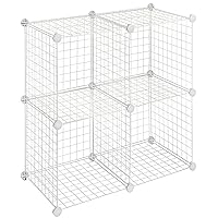 Storage Cubes Stackable Interlocking Wire Shelves -White (Set of 4)