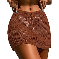 Verdusa Women's Tie Front High Waist Crochet Short Beach Skirt Swimsuit Cover Up