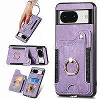 for Google Pixel 8 Phone Case Wallet with Card Holder,PU Leather Flip Folio Case,RFID Blocking Ring Holder Kickstand Wrist Strap Magnetic Protective Women Men Cover for Google Pixel 8 Purple