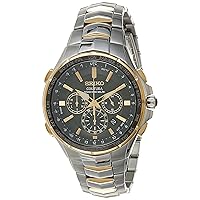 SSG010 Watch for Men - Coutura Collection - Radio Sync Solar Chronograph, Two-Tone Stainless Steel Case & Bracelet, Black Dial with Lumibrite Hands & Markers, and Date Calendar