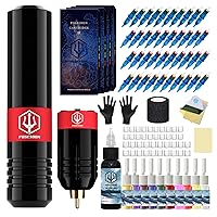 Tattoo Kit, POSEIDON Rotary Tattoo Pen Kit for Beginners, Wireless Tattoo Machine Kit with Power Supply and 40 Pcs Tattoo Cartridge Needles, Tattoo Gun with for Artists(TK023)