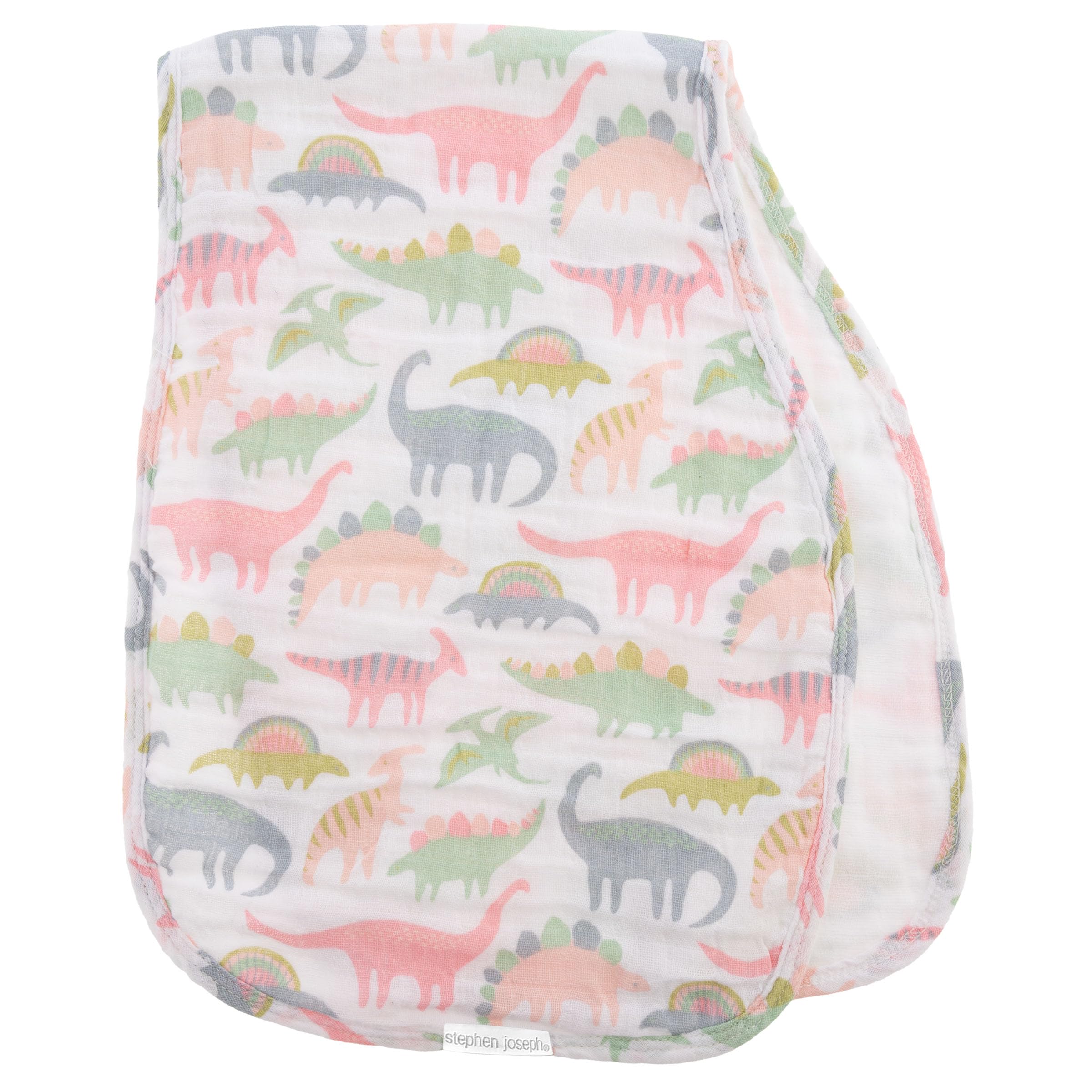 Stephen Joseph, Muslin Baby Burp Cloths, 2-Pack 100% Cotton,Burp Cloth for Baby Boys and Girls, Pink Dino