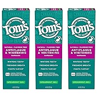 Tom’s of Maine Antiplaque and Whitening Fluoride Free Toothpaste Gel, Spearmint, 3 Pack, 4.0 oz