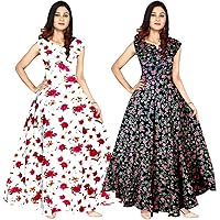 Jessica-Stuff Women Printed Rayon Blend Stitched Anarkali Gown Wedding Dress Pack Off 2 (17099)
