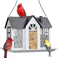 Kingsyard Bird Feeder House for Outside, Metal Mesh Wild Bird Feeder with Triple Feeders for Finch Cardinal Chickadee, Large Capacity, Weatherproof and Durable