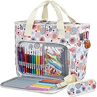 Coopay Large Knitting Bags and Totes Organizer, Traveling Crochet Bags and Totes with Shoulder Strap for Carrying Crochet Kit, Yarn Skein, Knitting Needles, Crochet Supplies & DIY Project, Retro