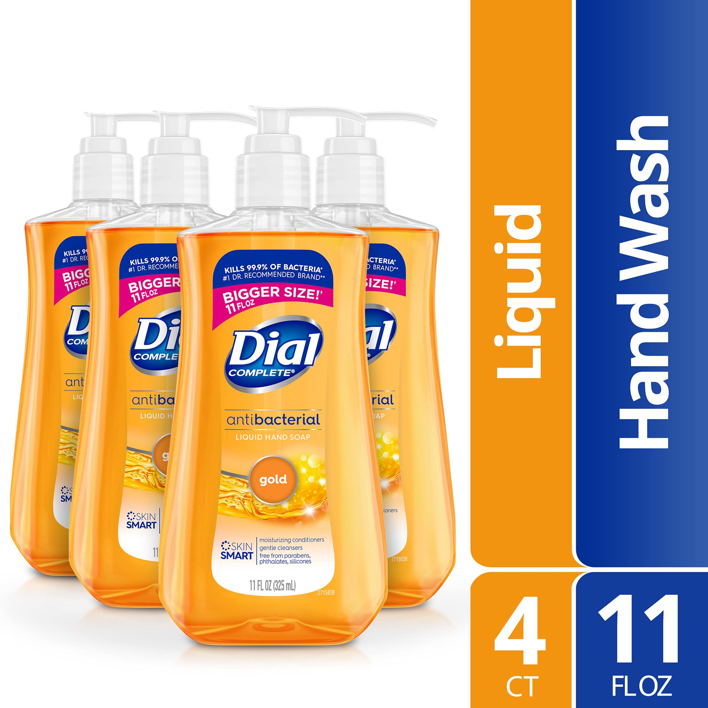 Dial Complete Antibacterial Liquid Hand Soap, Gold, 11 fl oz (Pack of 4)