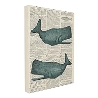 Stupell Home Décor Classic Novel Whales Oversized Stretched Canvas Wall Art, 24 x 1.5 x 30, Proudly Made in USA