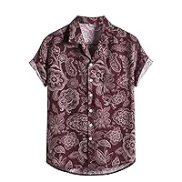 Wrinkle Free Hawaiian Shirts for Men Mens Lightweight Tshirt White Button Down Top Mens Fall Shirts Short Sleeve