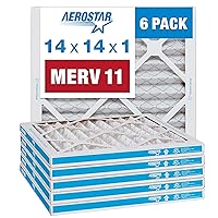 Aerostar 14x14x1 MERV 11 Pleated Air Filter, AC Furnace Air Filter, 6 Pack (Actual Size: 13 3/4