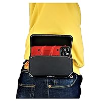 Nylon Phone Pouch for iPhone 15 14 Plus /13/12 Pro (2022) Rugged W/Fixed Secure Holster, Belt Loop Clip Holder, Magnetic Closure, Fit Slim-fit Or Bulky Case On Cell Phone (Black-Horizontal)