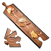 Shanik Personalised Acacia Wood Cheese Board Set with Puzzle Handles, Set of 3, Natural Wood Party Serving Platter for Charcuterie Meat, Cheeses, and Wine Appetizers,Without Engraving