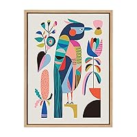 Kate and Laurel Sylvie Mid Century Modern Kookaburra Framed Canvas Wall Art by Rachel Lee of My Dream Wall, 18x24 Natural, Abstract Animal Art for Wall