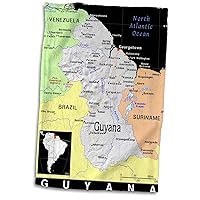 3D Rose Modern Map of Guyana in Vivid Color Towel, 15