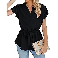 Blooming Jelly Womens Dressy Casual Blouses Summer V Neck Tops Button Down Business Work Shirts