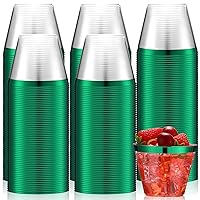 100 Pcs 9oz Rimmed Plastic Cups Wedding Clear Cups Heavy Duty Disposable Wine Glasses Plastic Cocktail Cups Clear Plastic Cups for Birthday Bridal Shower Baby Shower Holiday Celebrations (Green)