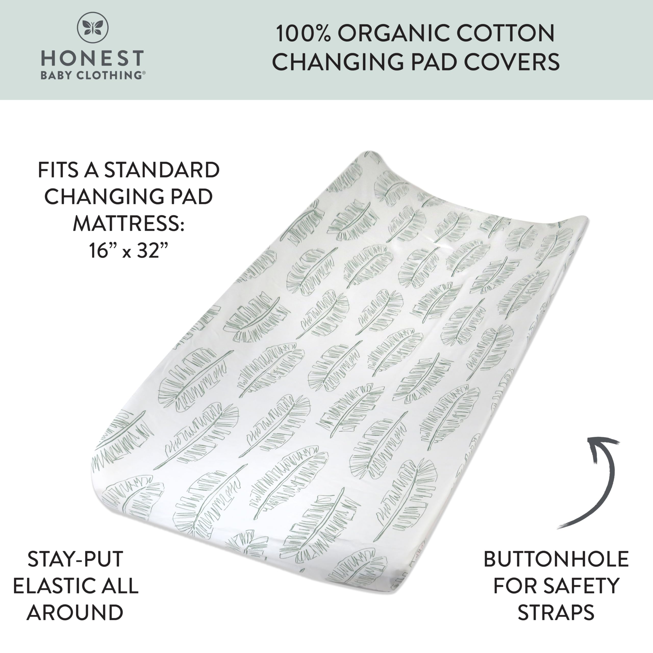 HonestBaby Organic Cotton Changing Pad Cover, Jumbo Leaf Sage, One Size