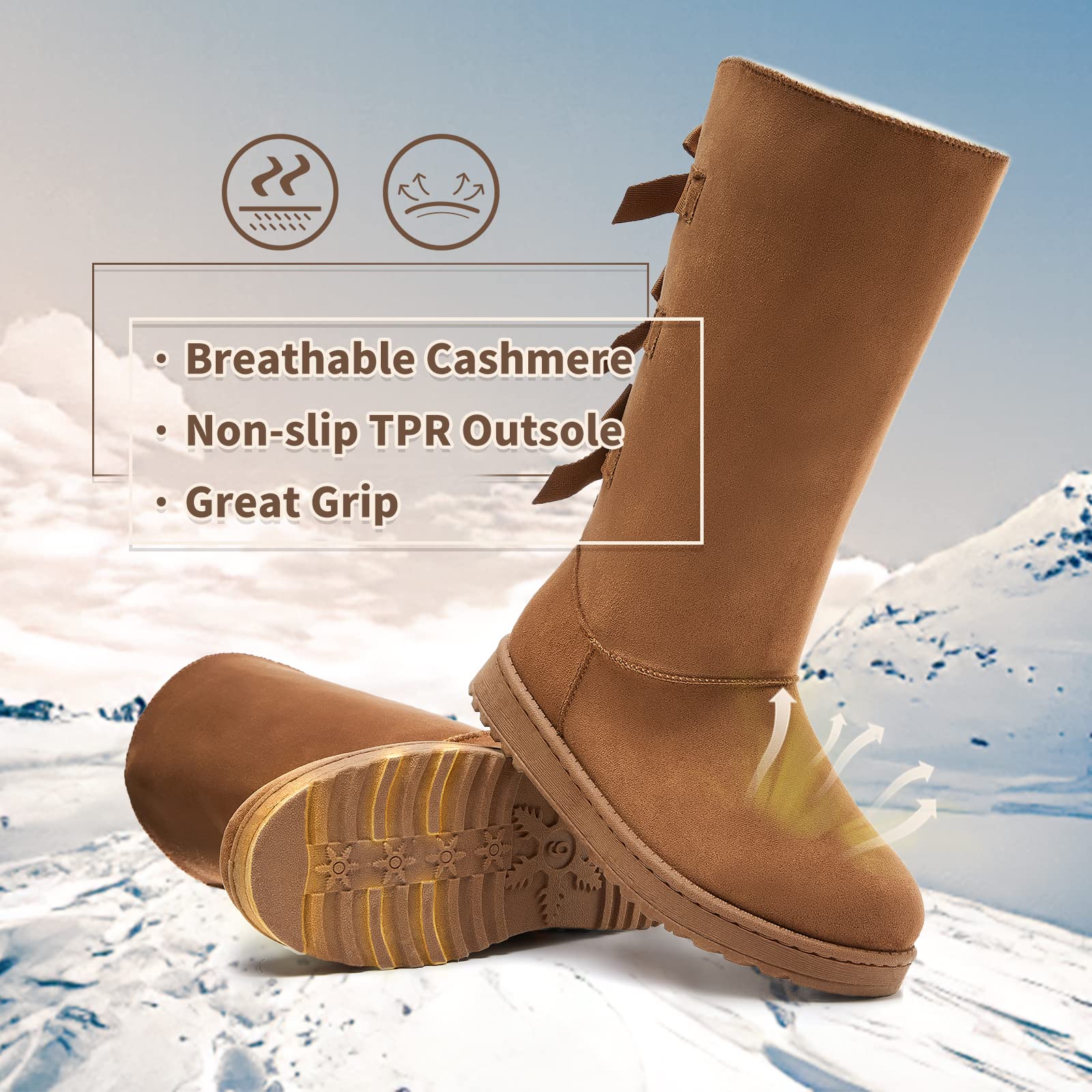 Women's Mid-Calf Winter Snow Boots Warm Fur Boots Wide Calf Slip on Fashion Boots