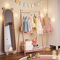 Bestier Pink Clothing Rack, Kids Clothing Rack with Bottom Storage Shelf, Sturdy Steel Dress up Rack for Girls, Kids, Childs, Baby, Toddler (15