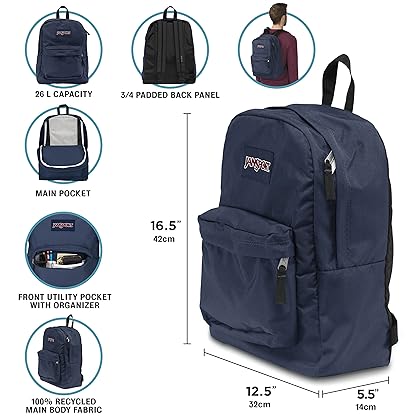 JanSport SuperBreak One Backpacks, Black - Durable, Lightweight Bookbag with 1 Main Compartment, Front Utility Pocket with Built-in Organizer - Premium Backpack